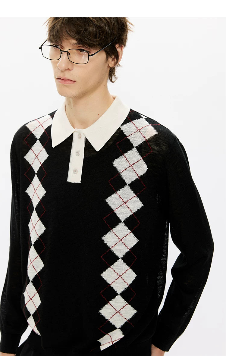 KREATE Edinburgh Diamond 100% Lyocell Knit Long-Sleeve Polo
