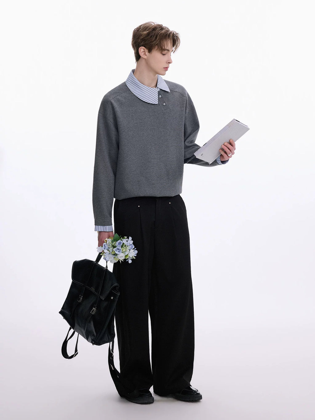 CHOR Striped Shaped Oblique Lapel Pullover Sweater