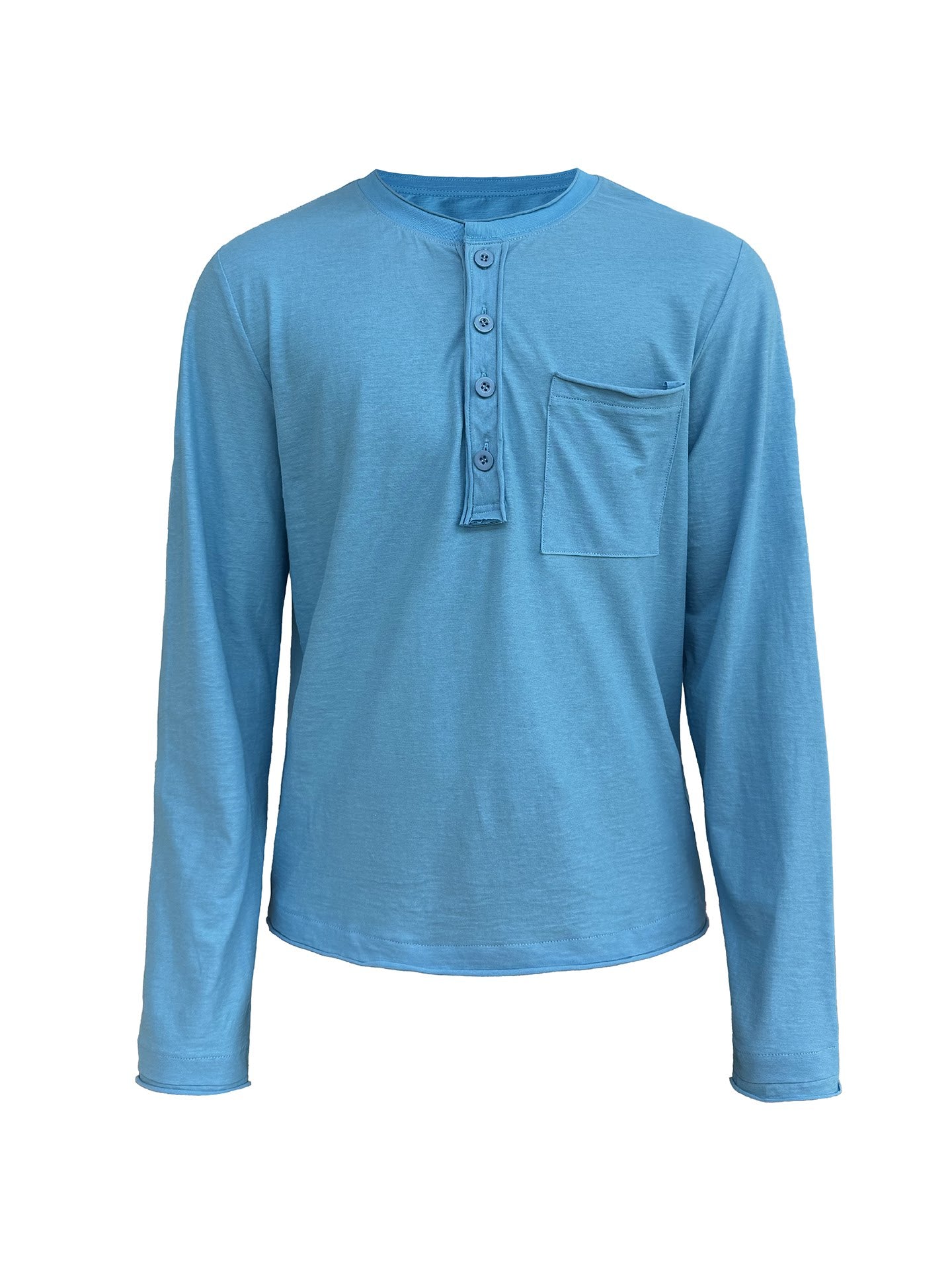 JCAESAR Long Sleeve Henley with Rolled Hem