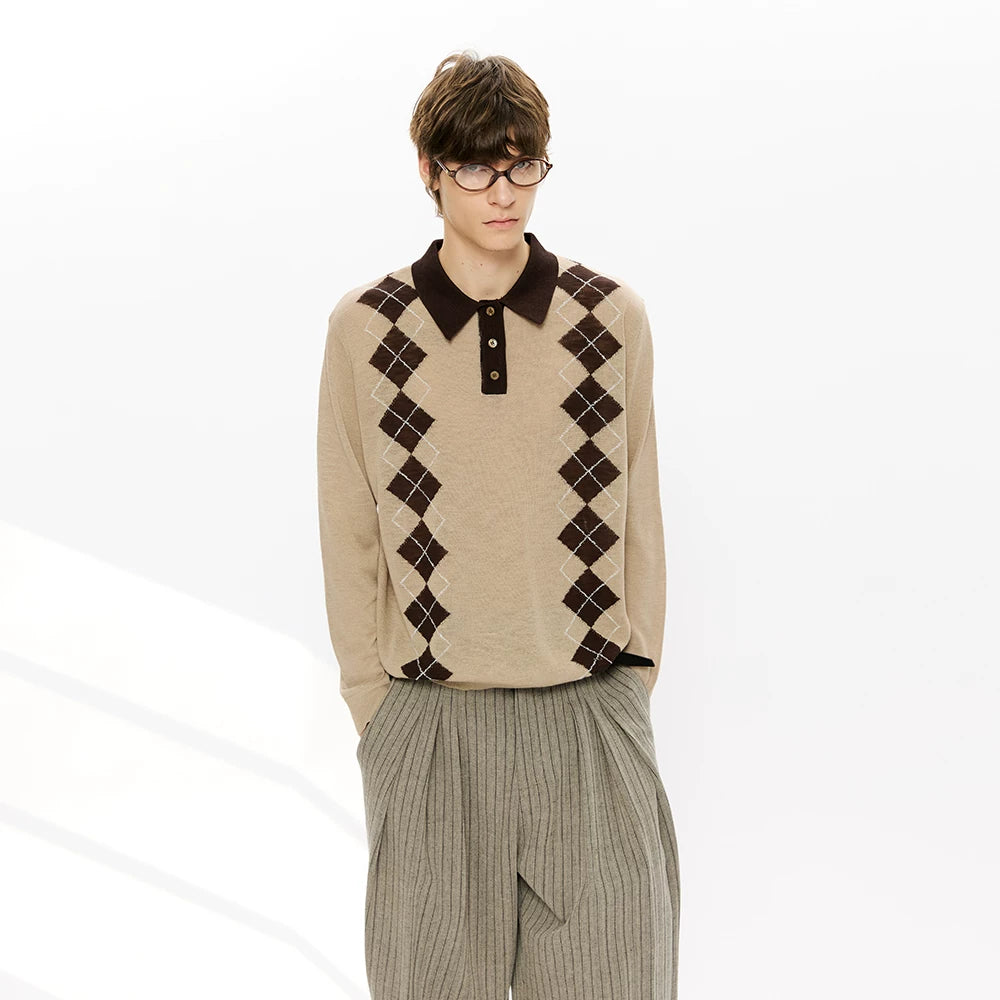 KREATE Edinburgh Diamond 100% Lyocell Knit Long-Sleeve Polo