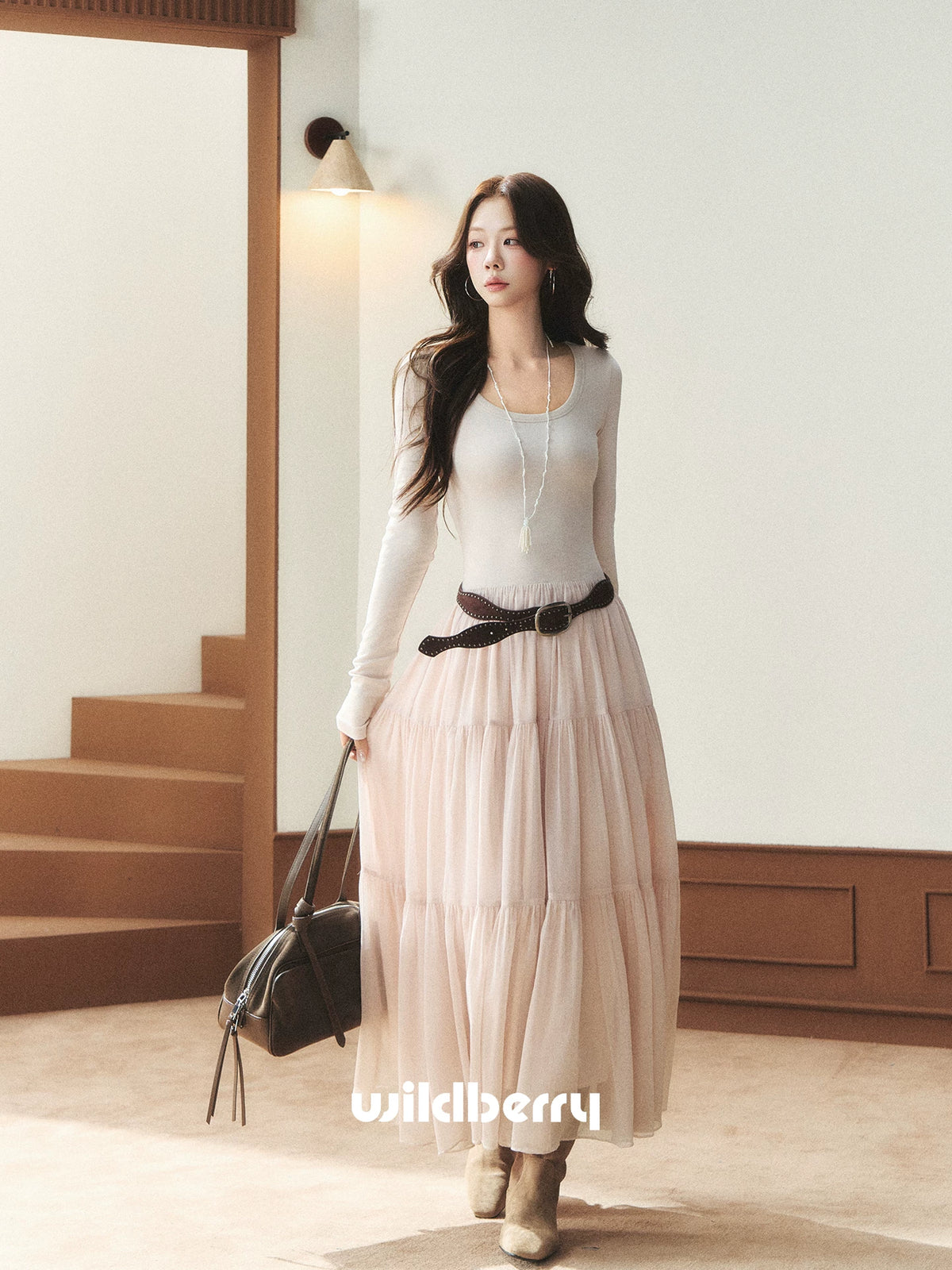 Wildberry Pink Color-Block High-Waist A-Line Dress