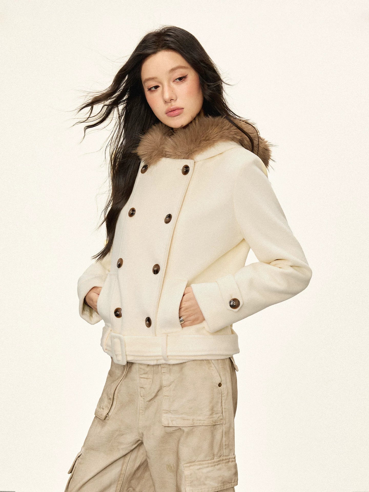 Cherry Melody Double-breasted Tweed Hooded Jacket