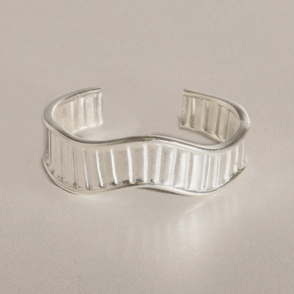 MEZZEM Sterling Silver Wave Wide Open Cuff Bangle