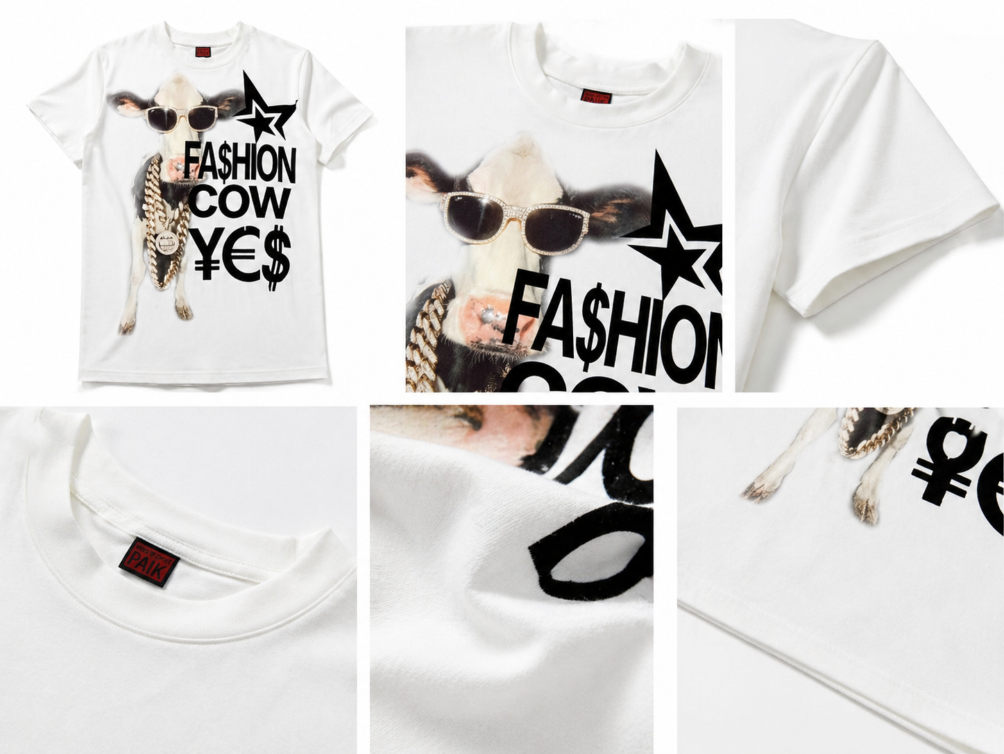 PAIKI Cow Print 260g Breathable Oversized Tee