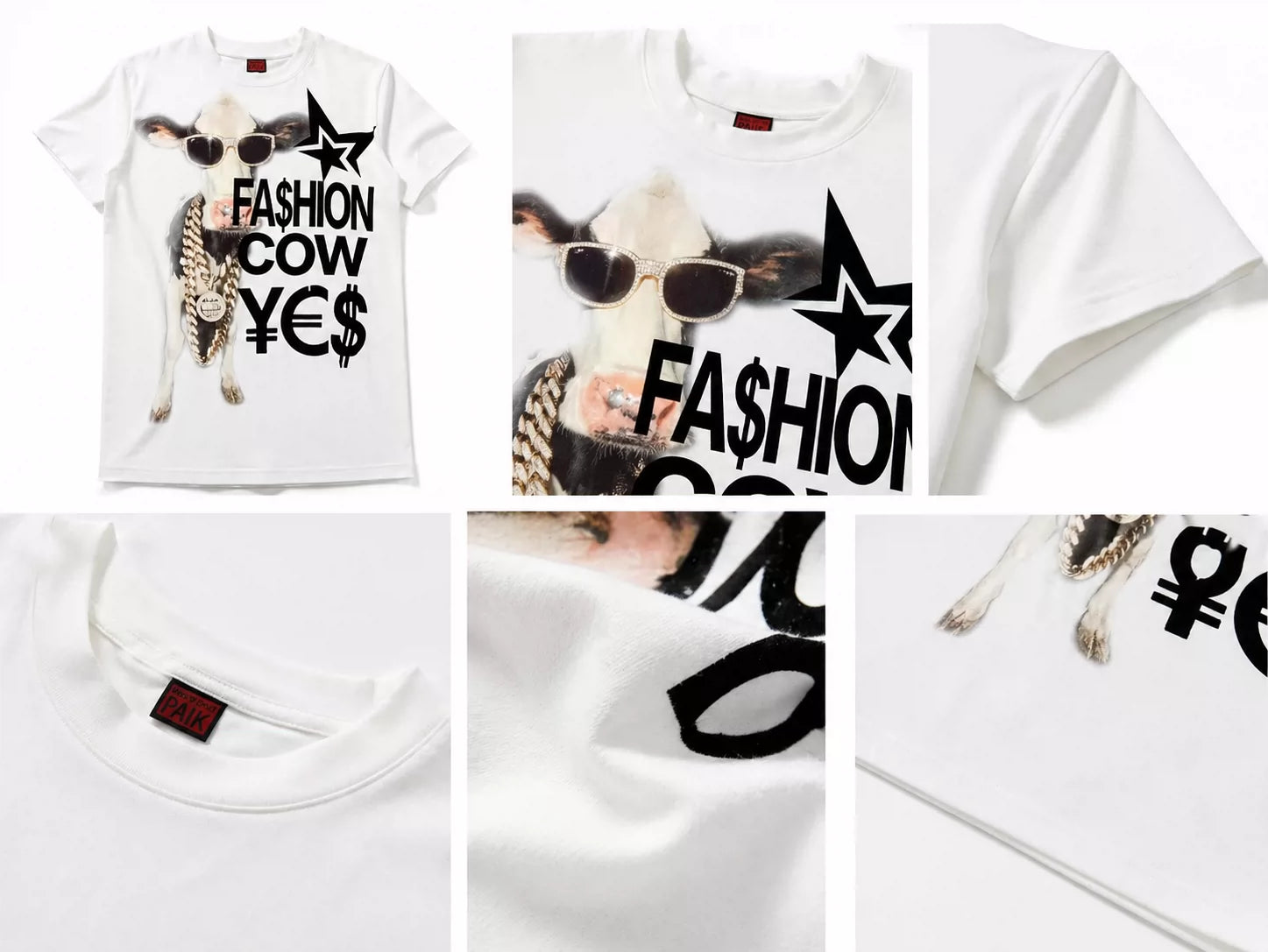PAIKI Retro Crew Neck Front Shoulder Versatile Tee