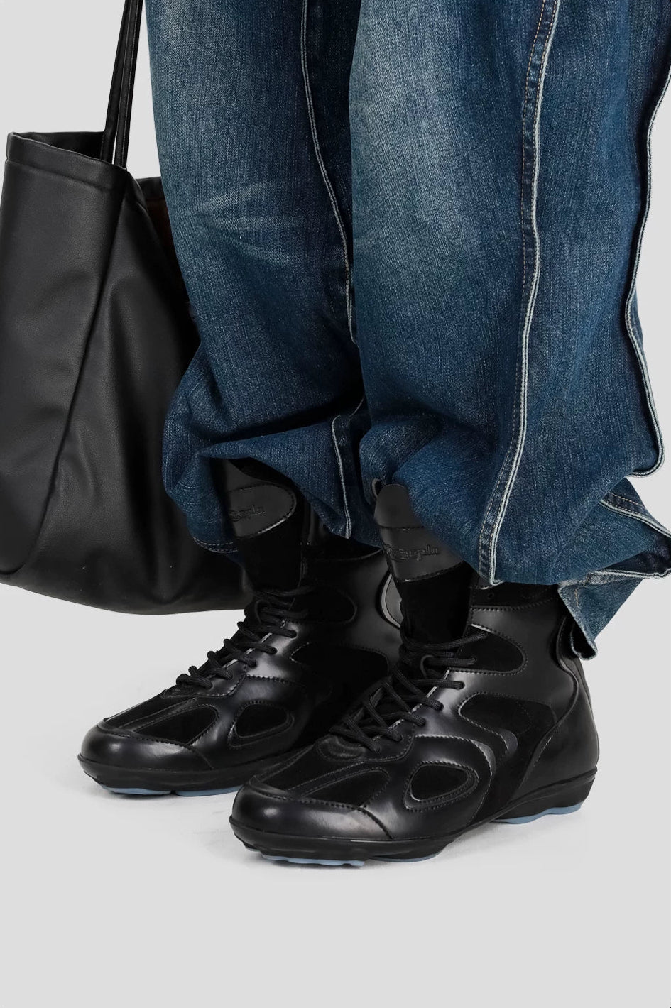 HANQIAORJI Splicing High-top Black Boxing Boots