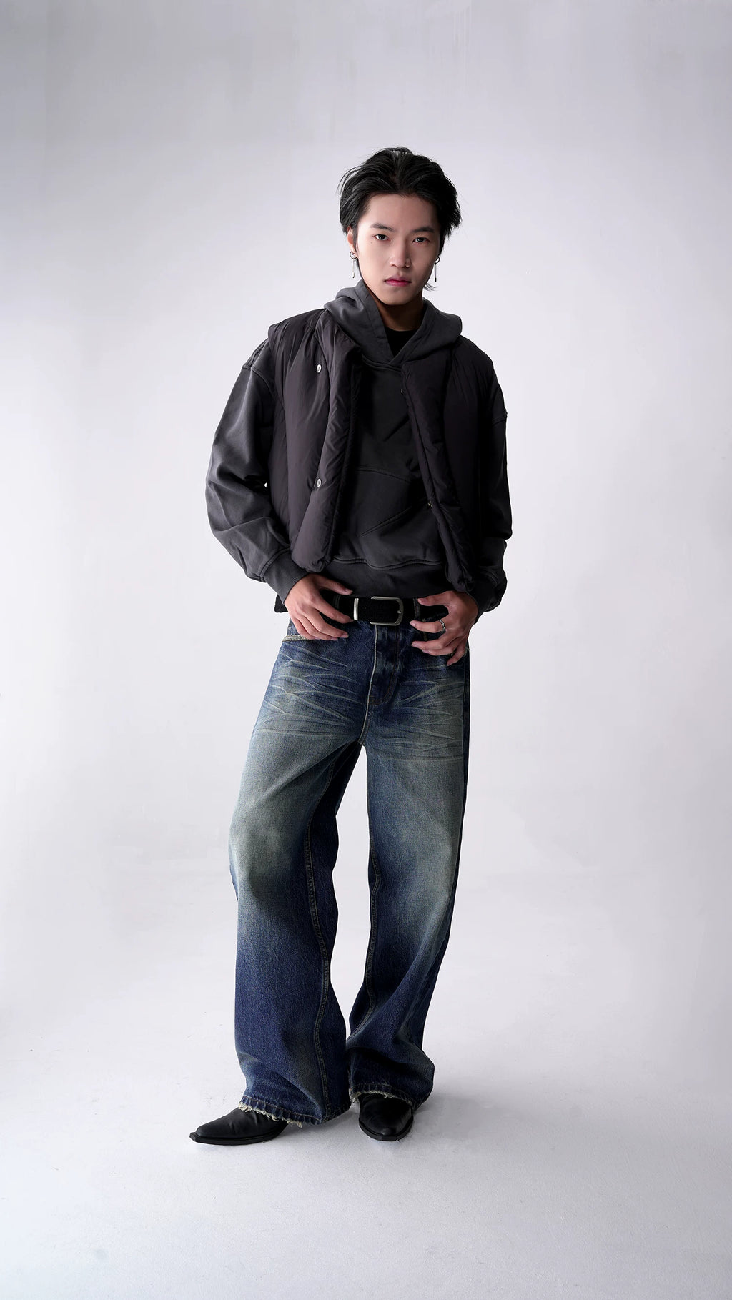 SOUTH FISH Washed Distressed Straight-Leg Jeans