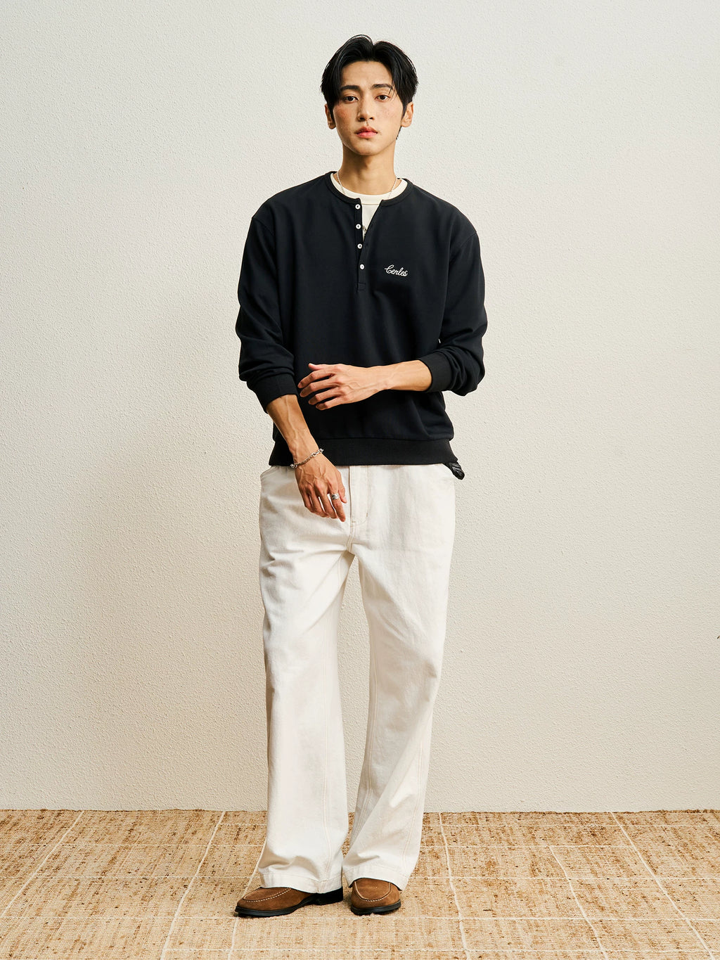 CENLES Embroidered Logo 250g Breathable Loose Sweatshirt
