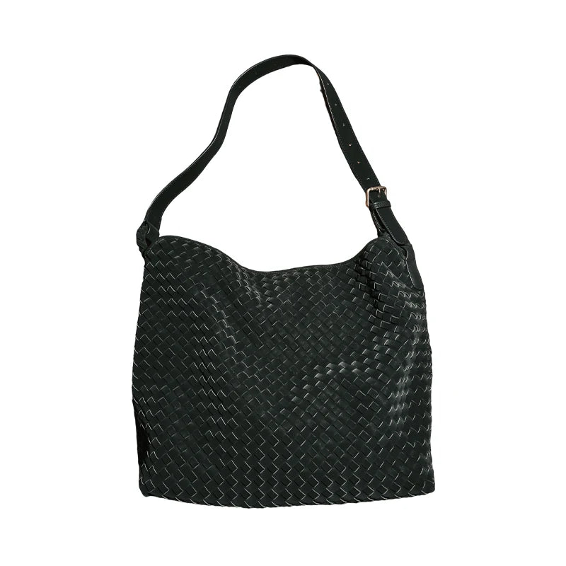 LIMPIDOCULUS Black Woven Faux Suede Bucket Bag - Magnetic Snap