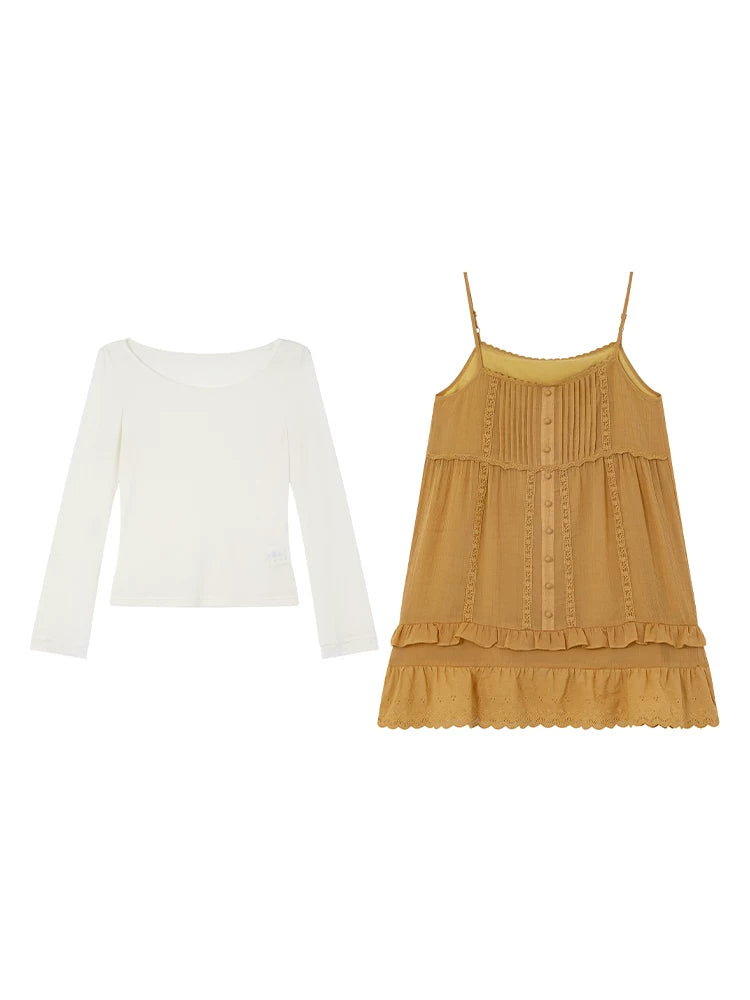 KANO Lace Trim Loose Cami and Tee Set