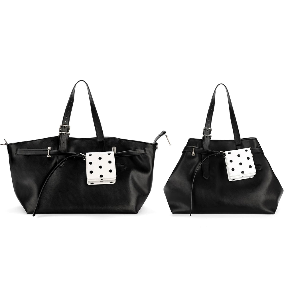 JANDRESS Black Faux Leather Magnetic Snap Tote