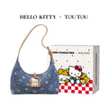 TOUTOU Denim Cartoon Print Zip-Top Underarm Bag