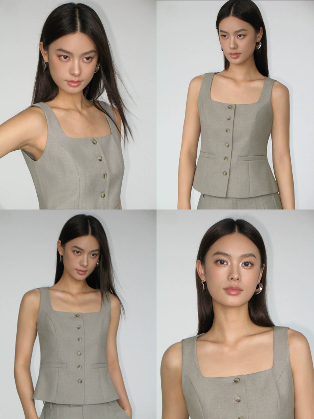 NEVA HU Square Collar Suit Vest