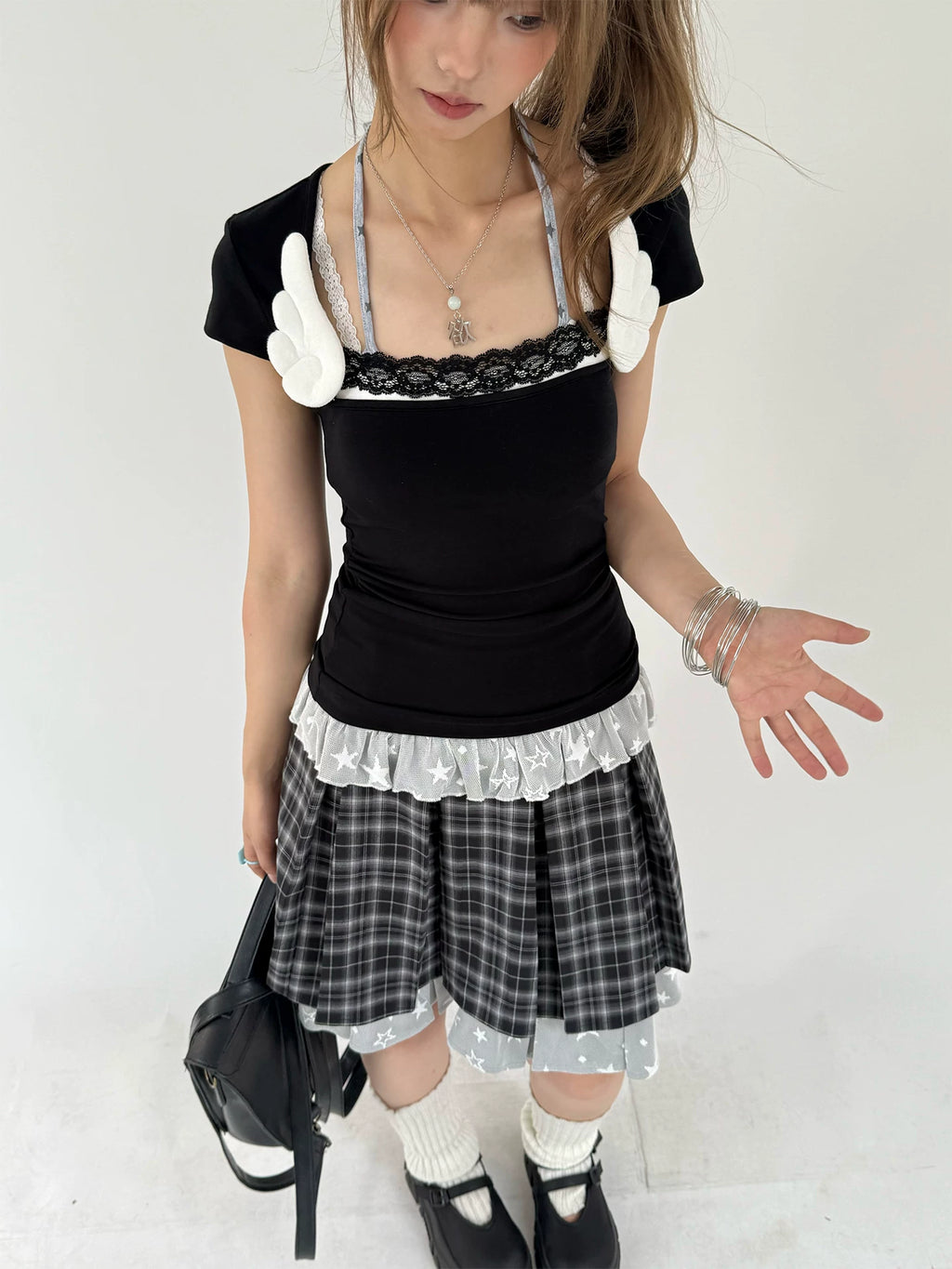 Kasugano TOO Angel Wings Fitted U-Neck Tee