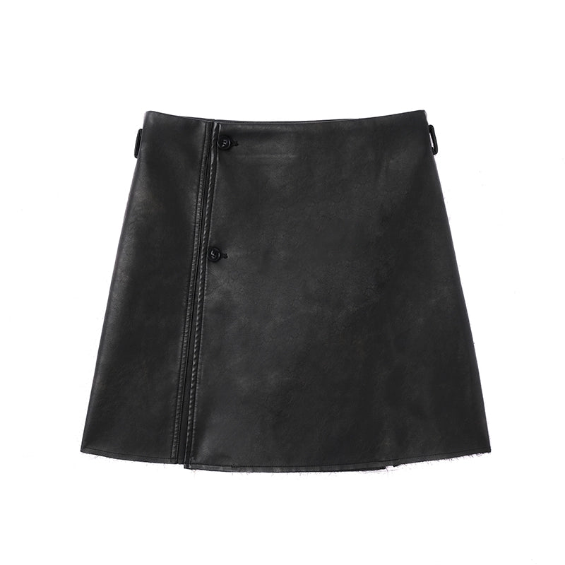 LIMPIDOCULUS Retro Feeling Old Polished Leather Skirt Short Skirt