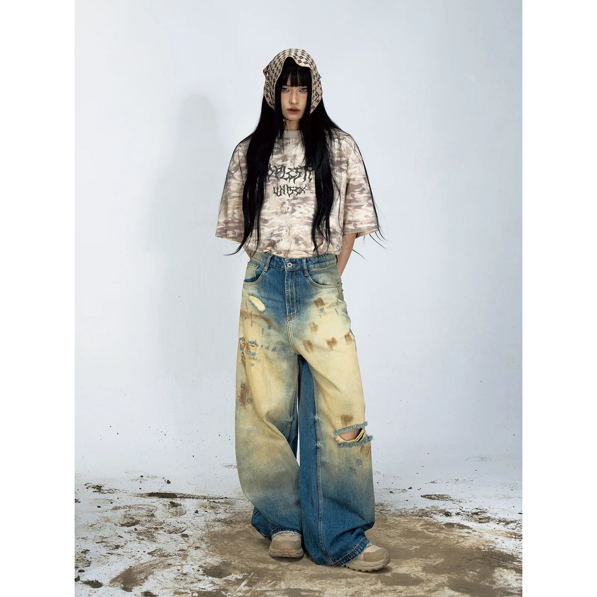 PEOPLESENSE Yellow Mud-Dyed Straight-Leg Jeans