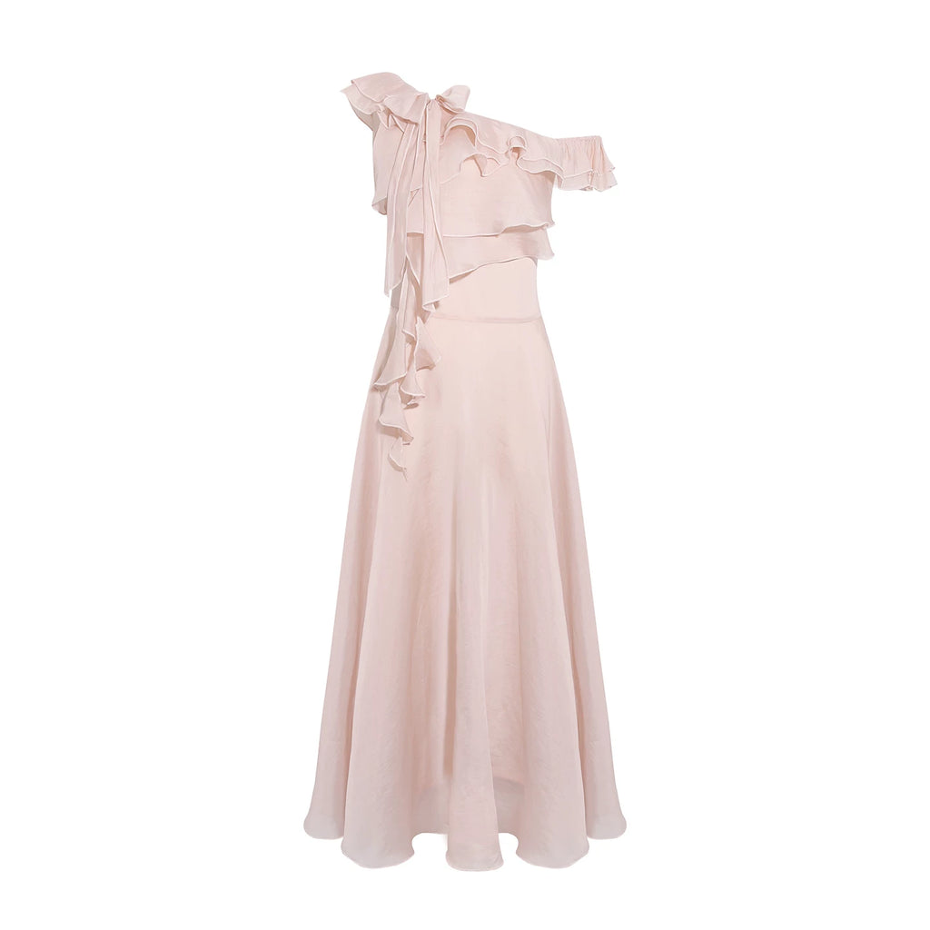 Wildberry Slanted Shoulder Waist Temperament Dress