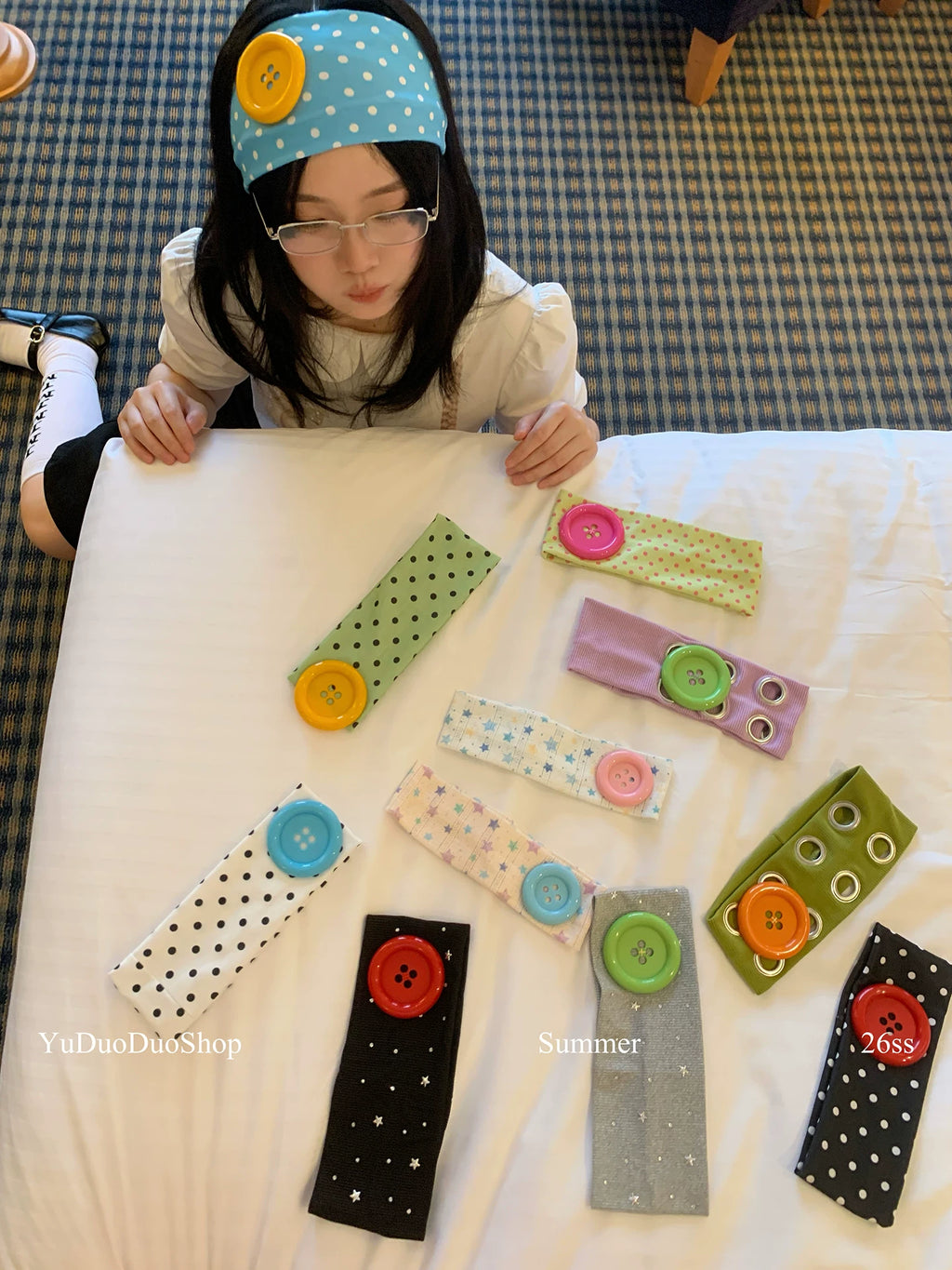 YuDuoDuo Wide Polka Dot Stretchy Headband