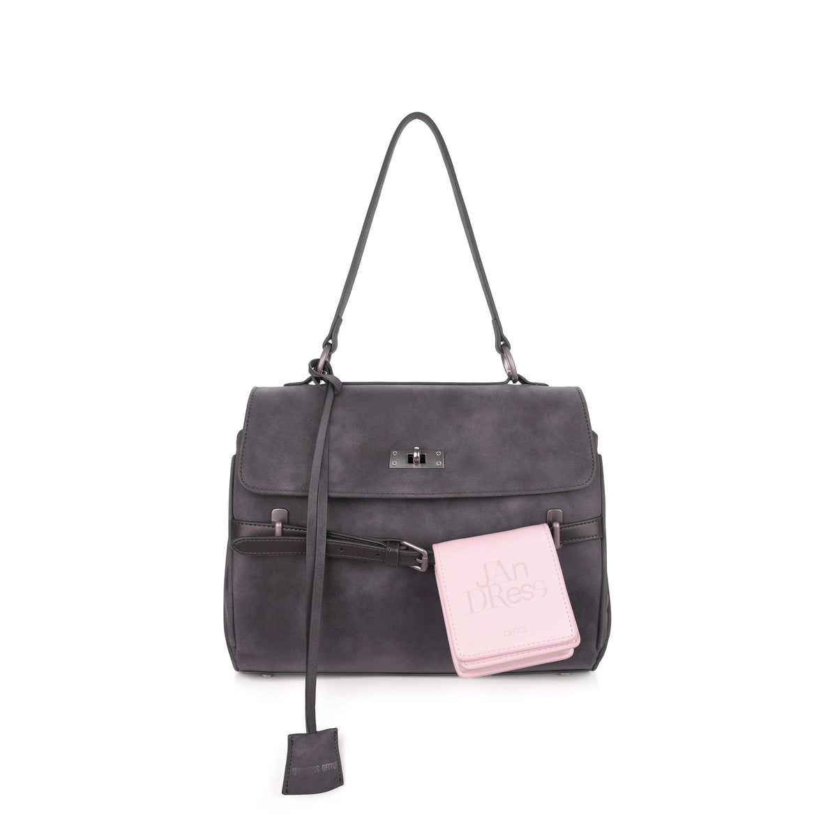 JANDRESS Gray Faux Leather Buckle Backpack