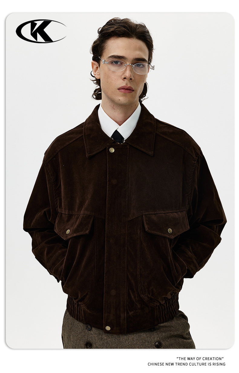 11KN Maillard Loose Faux Suede Lapel Jacket