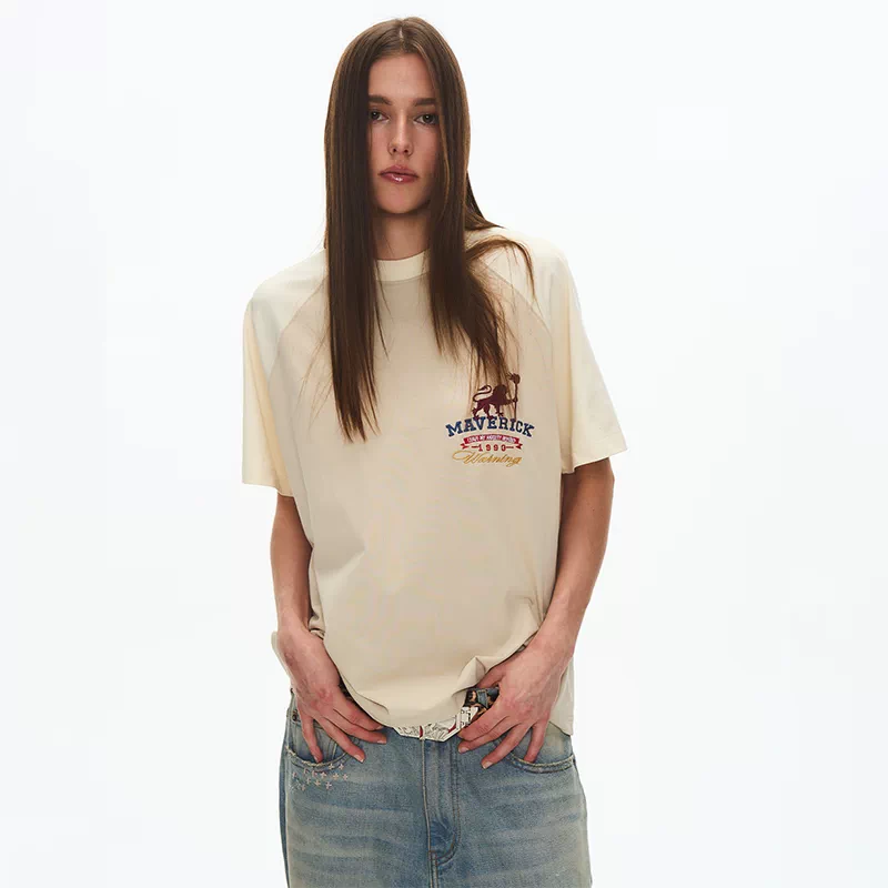 EXITMODE 26SS Retro Color-Block Letter Print Raglan T-Shirt