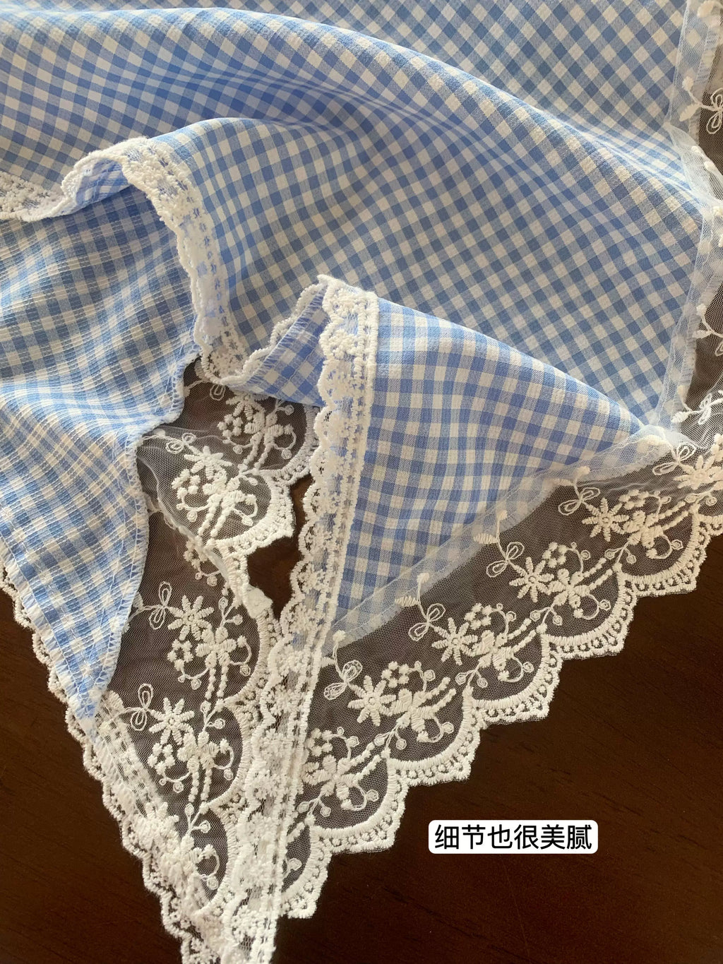 YuDuoDuo Blue Gingham Check Headscarf