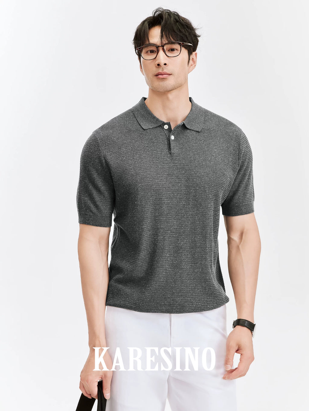 KARESINO Cool-Touch Slim Fit Knit Polo Shirt