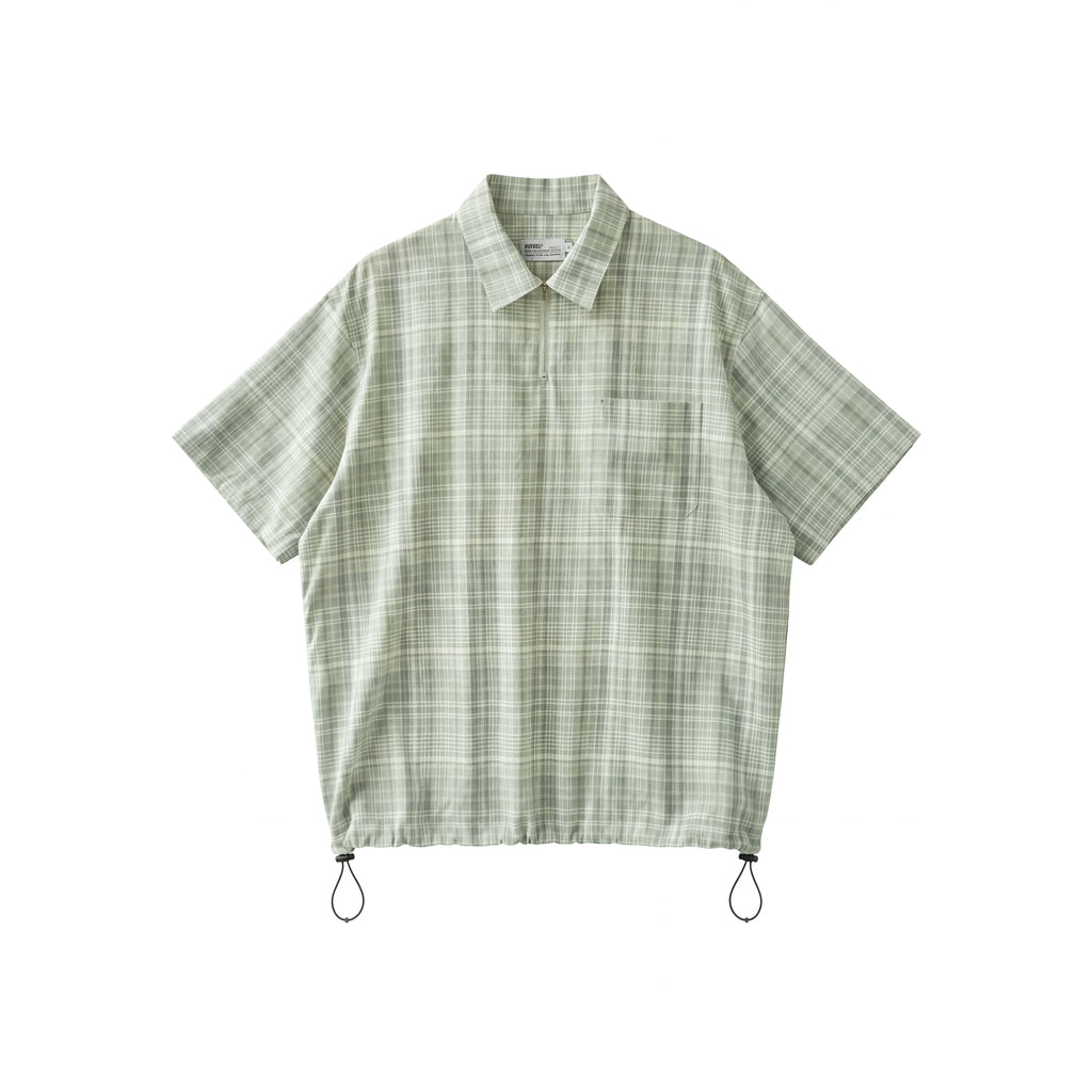BUTTBILL Plaid Zip-Up Pleated Oversized Shirt