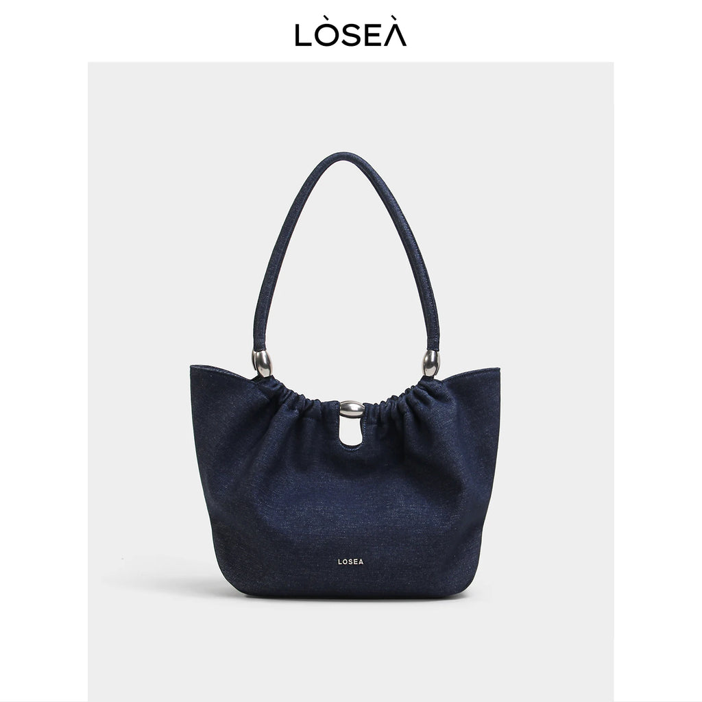LOSEA Denim Blue Magnetic Snap Shoulder Bag