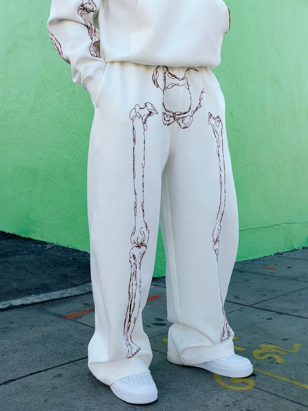 GRAF Abstract Line-Drawn Skeletal Figures 400g Wide-Leg Sweatpants