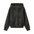 VLABMADE Cropped Distressed Hooded Faux Leather Jacket