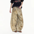 PEOPLESENSE Yellow Mud-Dyed 100% Cotton Wide-Leg Jeans