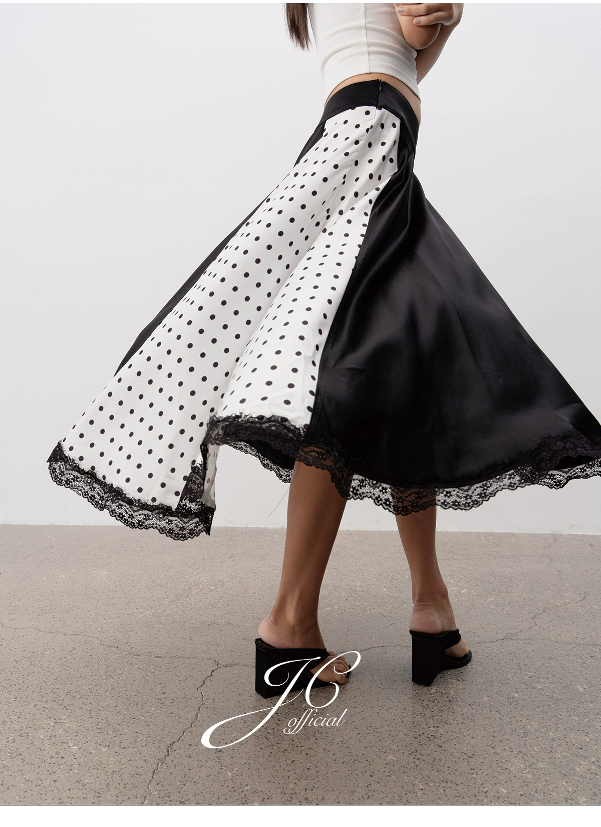JCAESAR Polka Dot Stitching Lace Dress