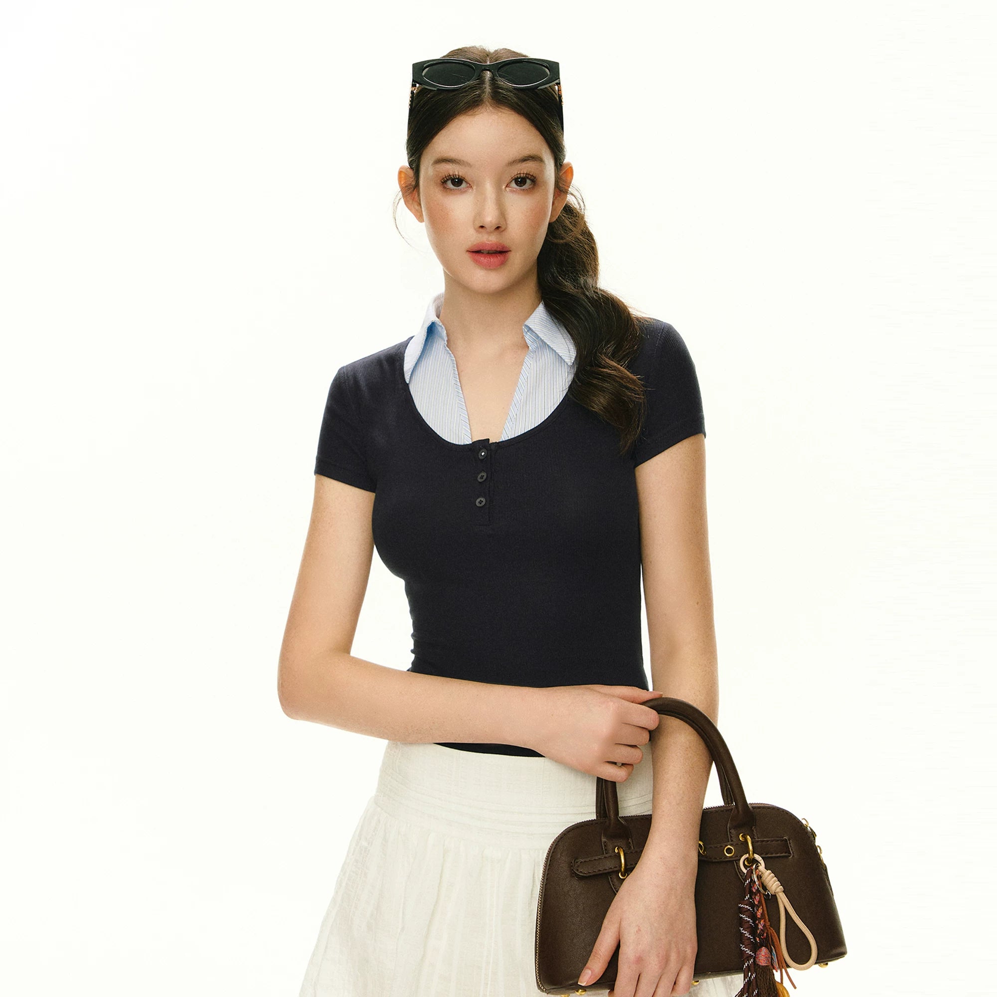 ARISEISM Slim Fit Striped Breathable Cropped Tee