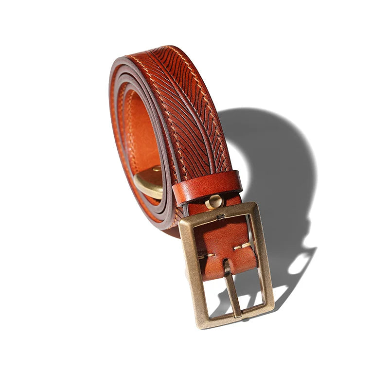 Mbbcar Vintage Hand-Carved Leather Belt