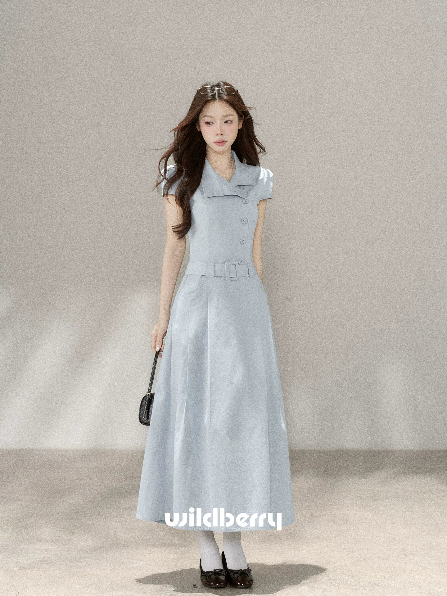 Wildberry Blue Vintage A-Line High-Waist Dress
