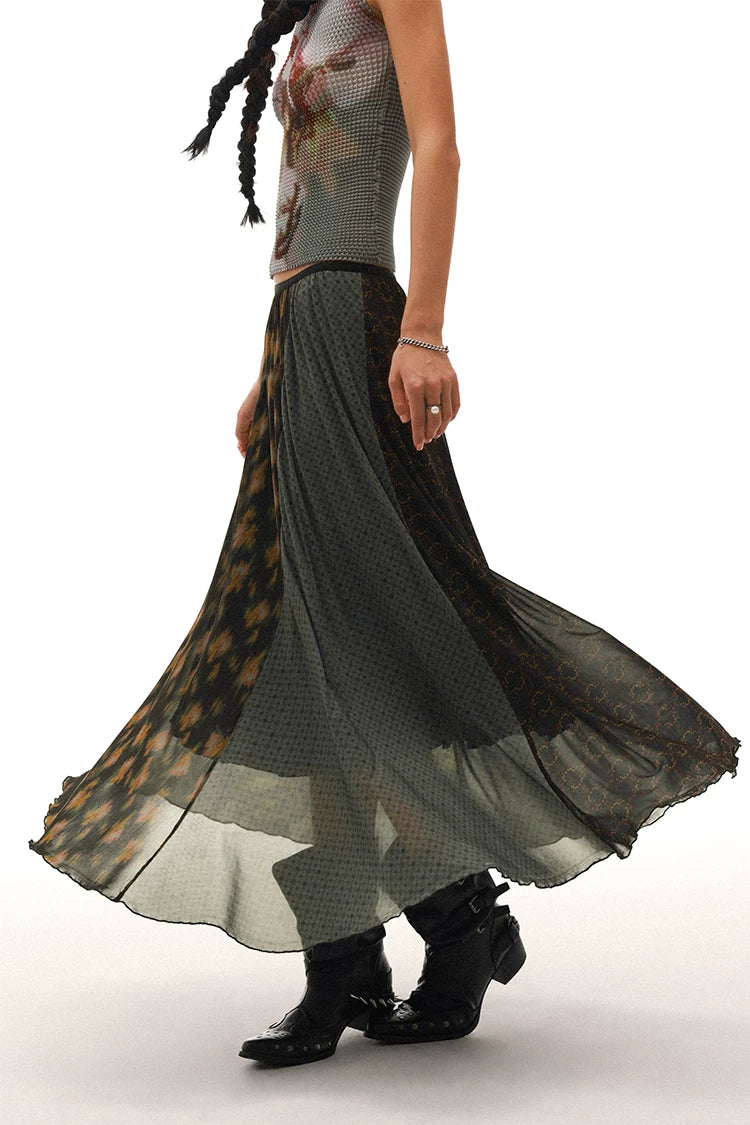 PHYS Floral Asymmetrical Splicing Drop Skirt