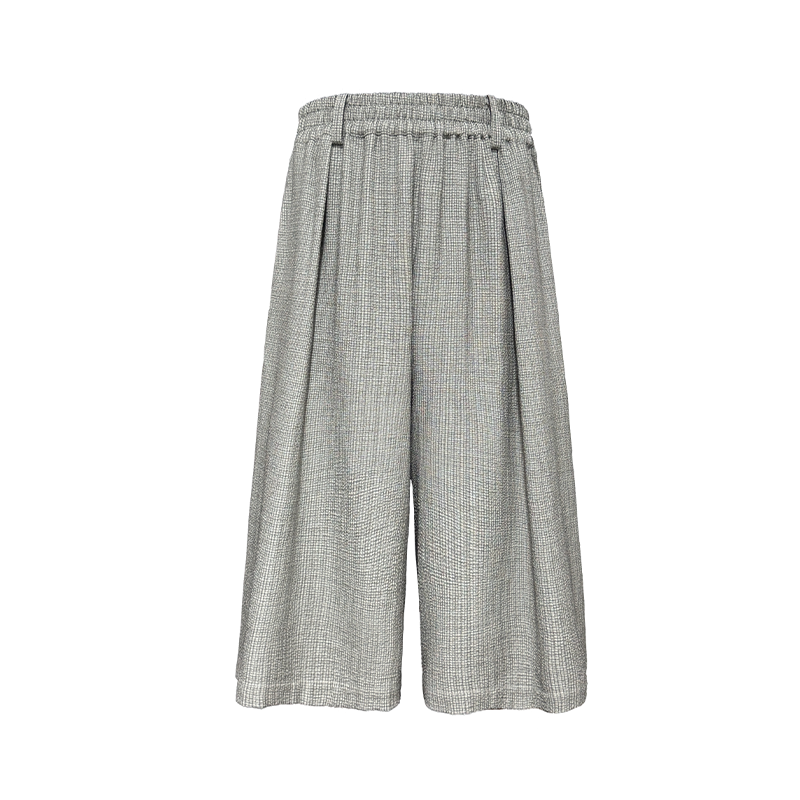 JCAESAR Bubble Pleated Plaid Casual Shorts
