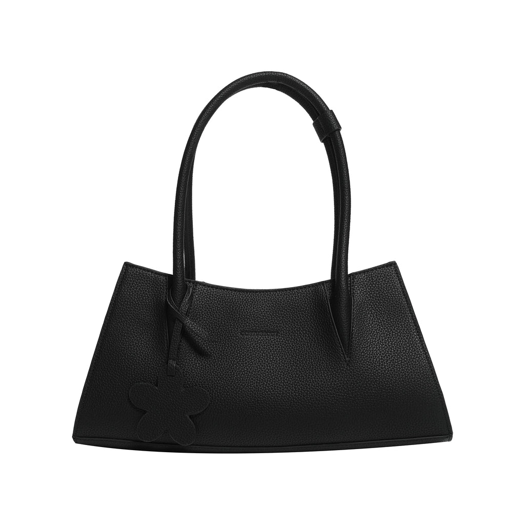 COSTUSTOOT Black Textured Faux Leather Magnetic Snap Shoulder Bag