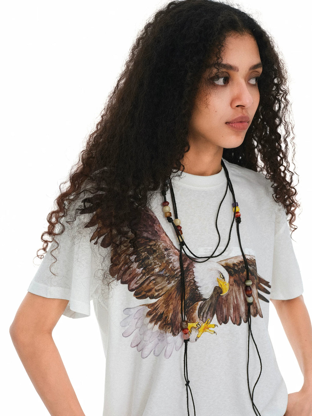 CIRCLECAGE White Eagle Graphic Linen-Blend Short-Sleeve Tee