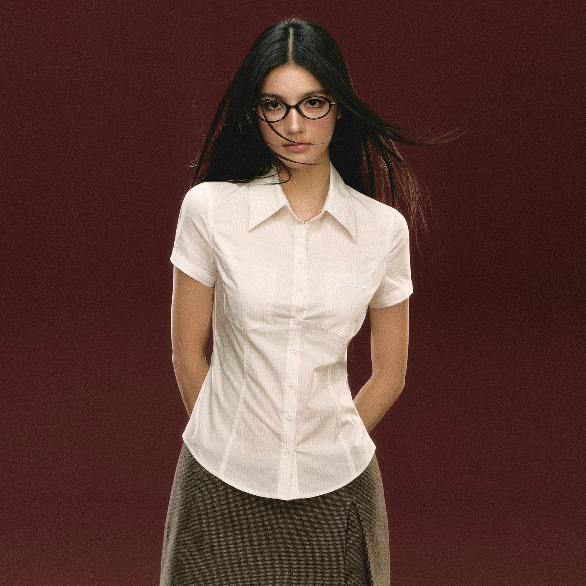 ARISEISM Striped Fitted Button-Front Tee