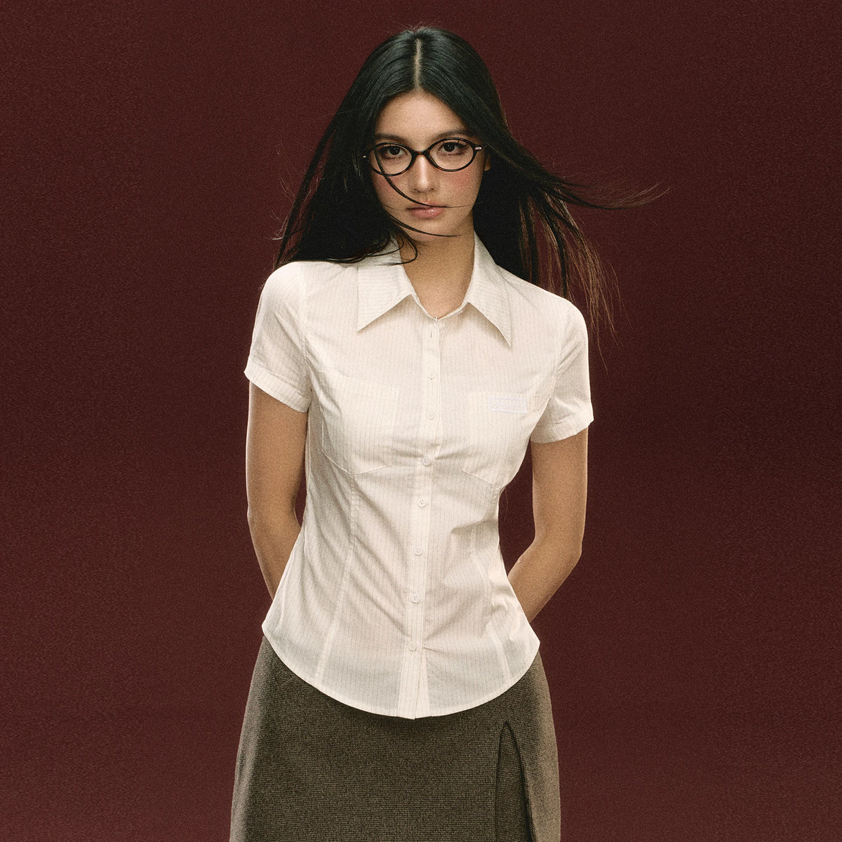 ARISEISM Striped Fitted Button-Front Tee