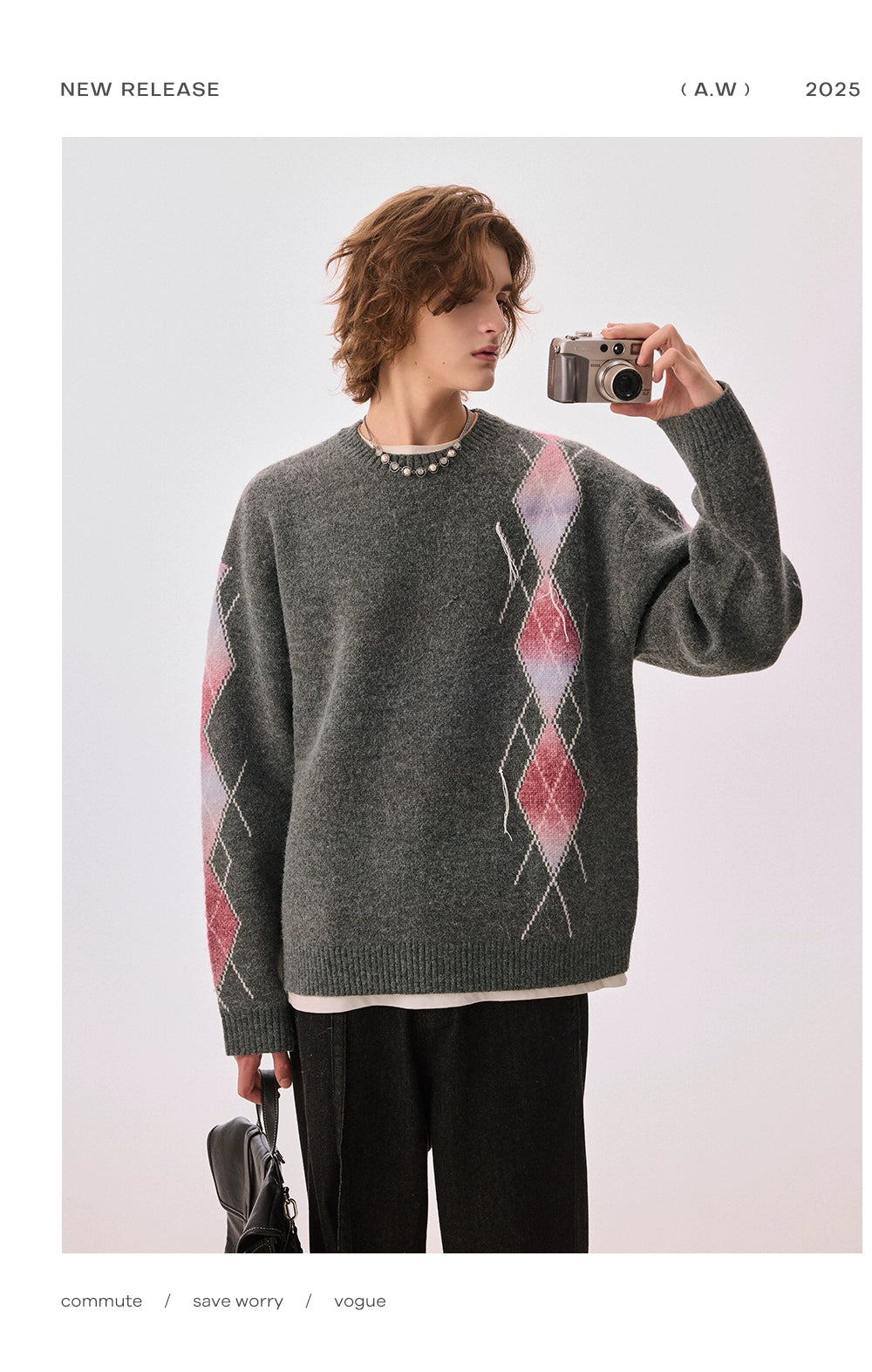 CHOR Lazy Style Plaid Knitted Sweater
