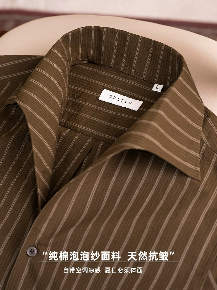 CULTUM Italian One-piece Neck Cotton Striped Long-sleeved Shirt