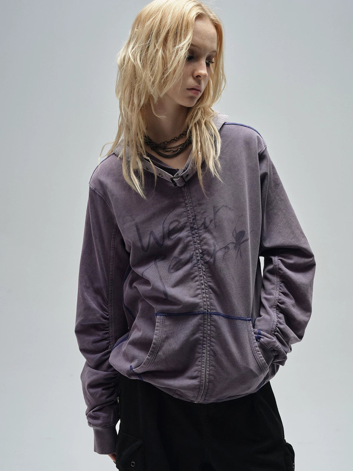 wear And tear Distressed Washed Punk Loose Hooded Cardigan