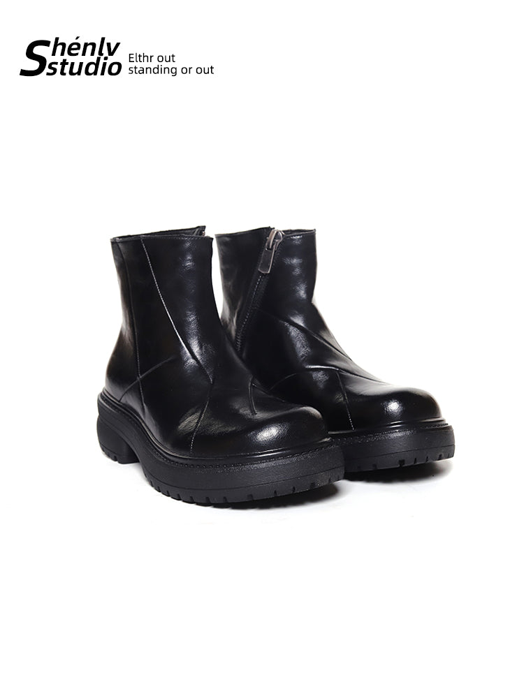 SHENLV STUDIO Height-increasing Thick-soled Upturned Martin Boots Leather Shoes
