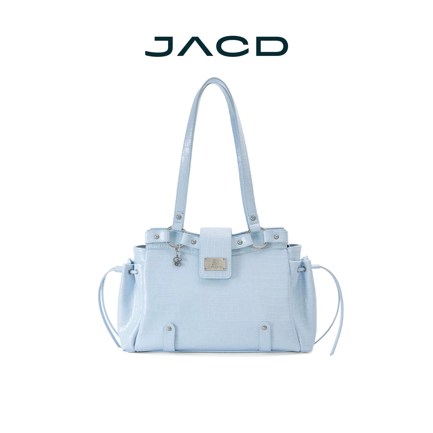 JACD Glacier Blue Faux Leather Croc-Embossed Zip-Top Shoulder Bag