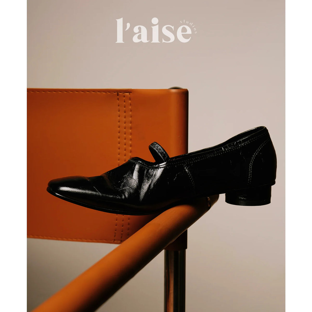 L'aise Leather Almond-Toe Ankle Strap Mary Jane Flat