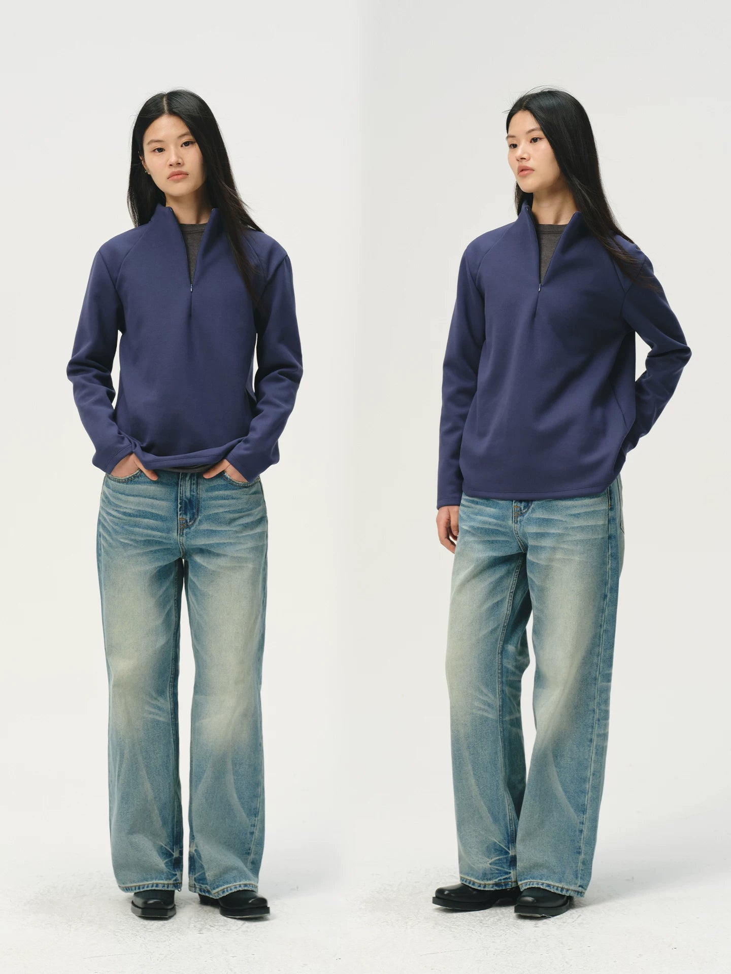 No Logo Loosestraight-leg Slightly Wide Jeans