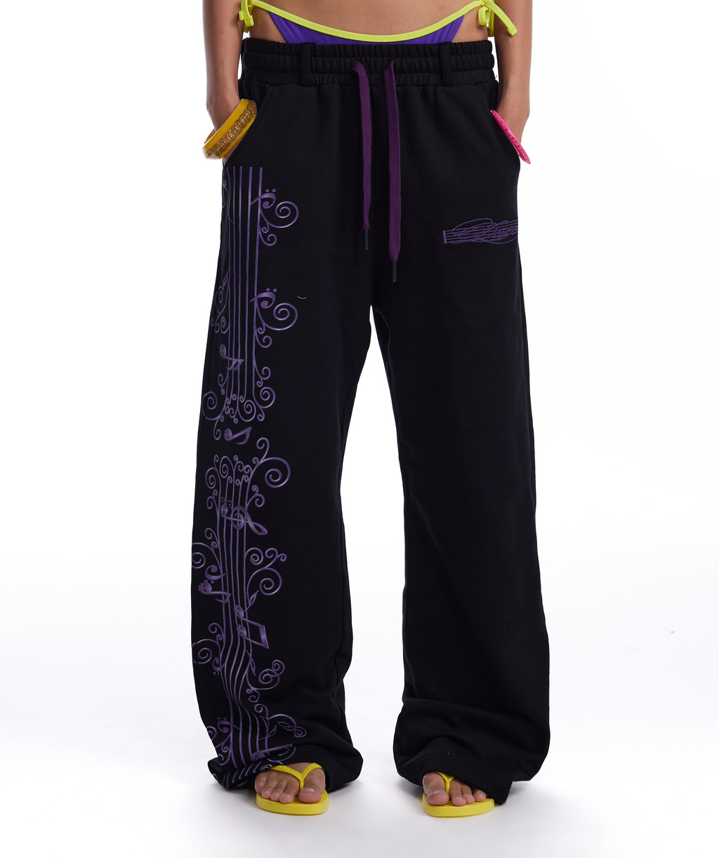 no E mosen Wisteria Vine Music Notes 400g Breathable Straight-Leg Sweatpants